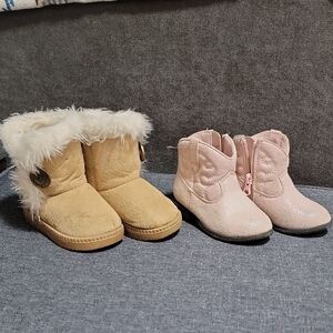 Tan and Pink Toddler Boots Set